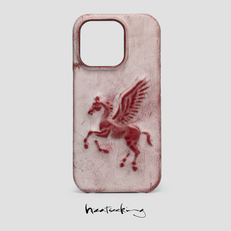 Year of the Horse Phone Case with Pegasus Wings Embossed, Creative Handmade Leather with a Distressed Look, Suitable for Apple iPhone 17 Pro, 16 Pro, Fun New Year Gift, Original Design for 15 Pro Max