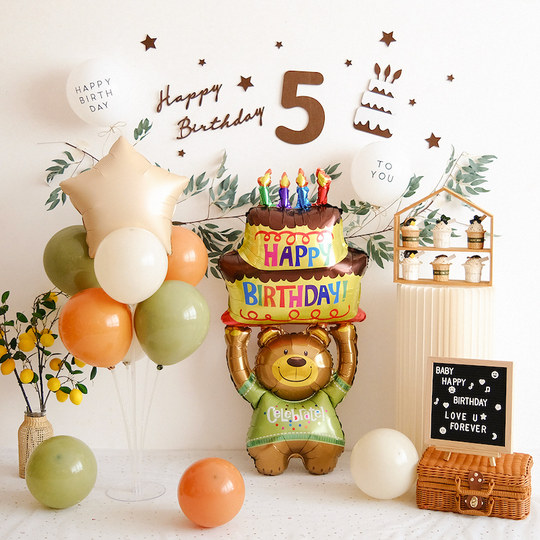Mori style ins birthday decoration balloon background wall small fresh children baby 100th birthday party scene layout