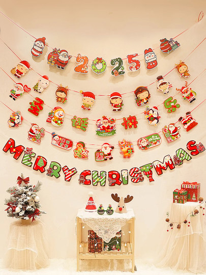 Christmas decoration flag latte shop window wall hangings pendant decoration theme atmosphere scene layout