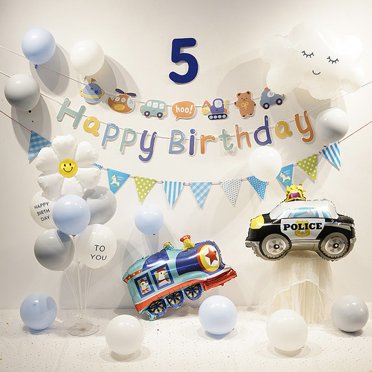 Birthday layout boy baby one year old background wall children's car engineering vehicle theme party balloon scene decoration