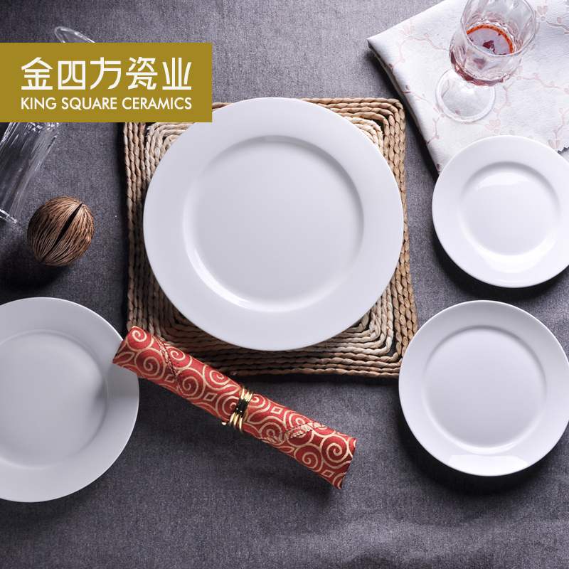 Gold square white ipads China porcelain plate 6.5-10 inch flat disc plate beefsteak cold dishes dishes