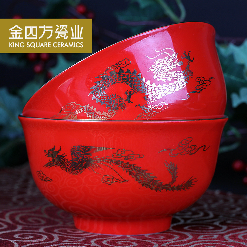 Gold square longfeng Chinese red porcelain or bowl covered 6 times wedding or bowl to bowl bowl suit I ceramic package