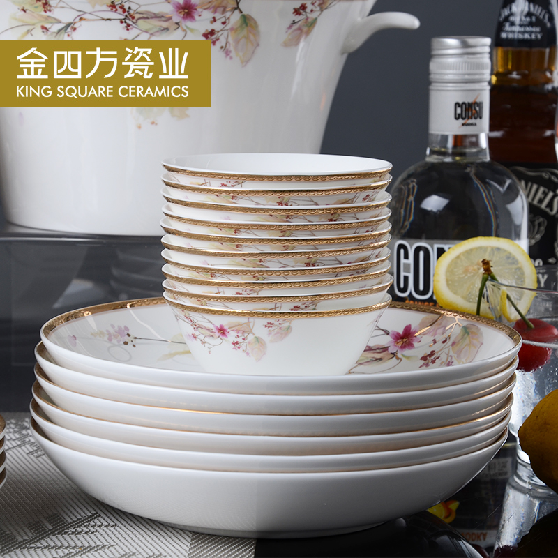 Beginner 's mind gold sifang industry 50 heads of household ipads porcelain tableware suit ceramic dishes suit creative Chinese bowl plate