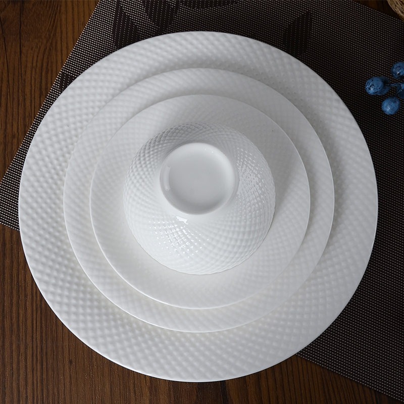 Diamond embossed ipads porcelain dishes son west tableware suit ceramic flat dish dish dish ceramic rice bowls