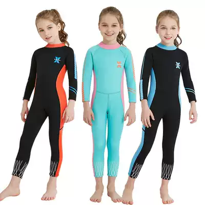 Winter thickened warm children's swimsuit, long-sleeved trousers, one-body boy and girl professional training swimsuit