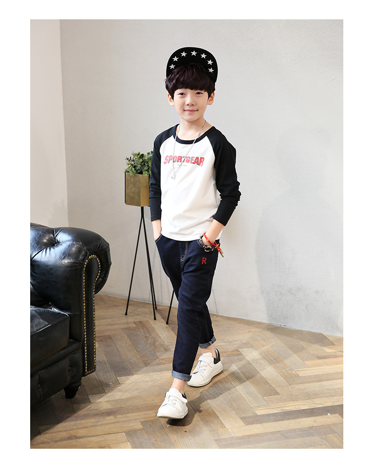 Quần áo trẻ em Zhongda mùa thu áo len bé trai ấm áp áo thun cotton áo dài tay áo trẻ em cộng với áo nhung 12 tuổi 15 áo thun trẻ em giá sỉ