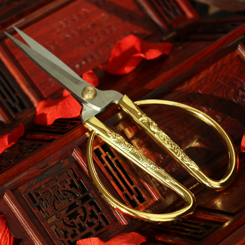 Wedding festive supplies Wedding dragon and phoenix gold scissors Bride Dragon and phoenix scissors opening award ribbon-cutting props