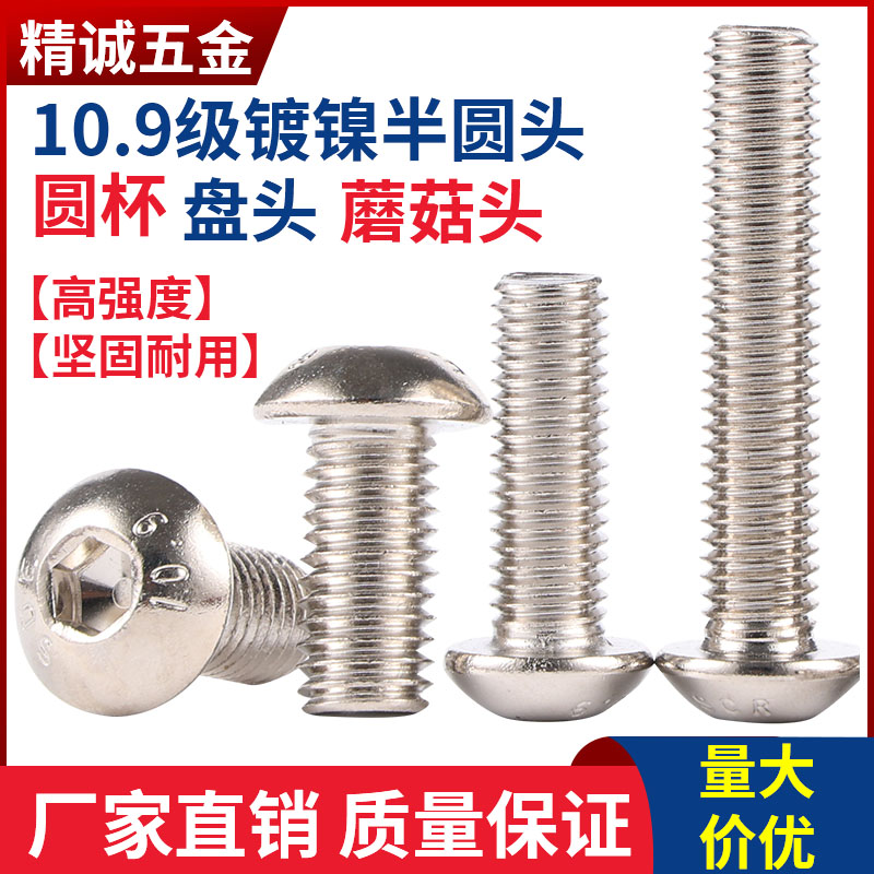 10 9 grade nickel plated and semi-round head screw head screw M3M4M5M6M8M10