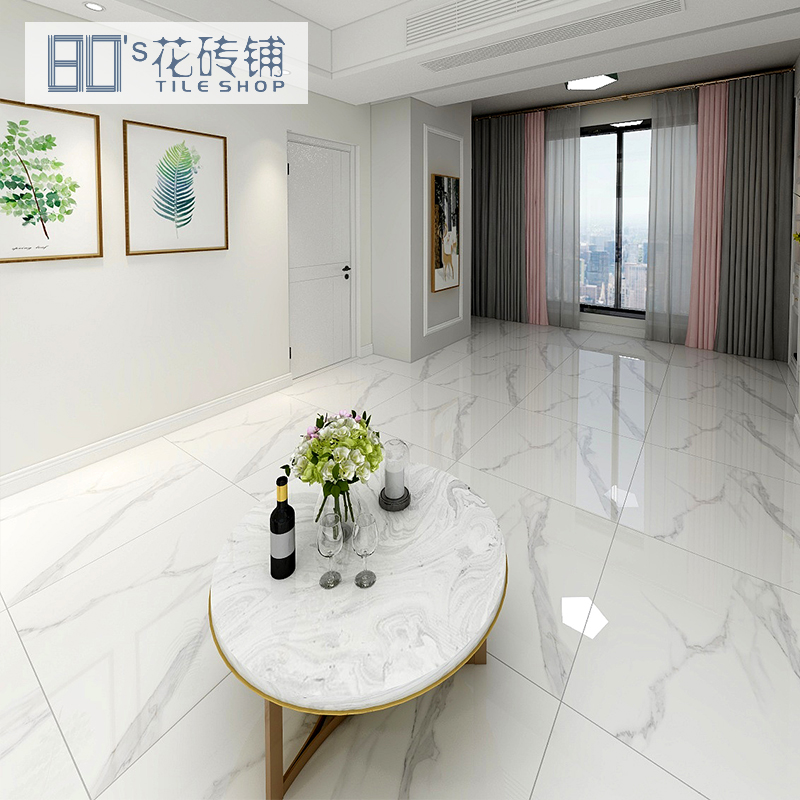Tile jazz white floor tile 800x800 whole body imitation marble brick fish maw white living room simple modern floor tile