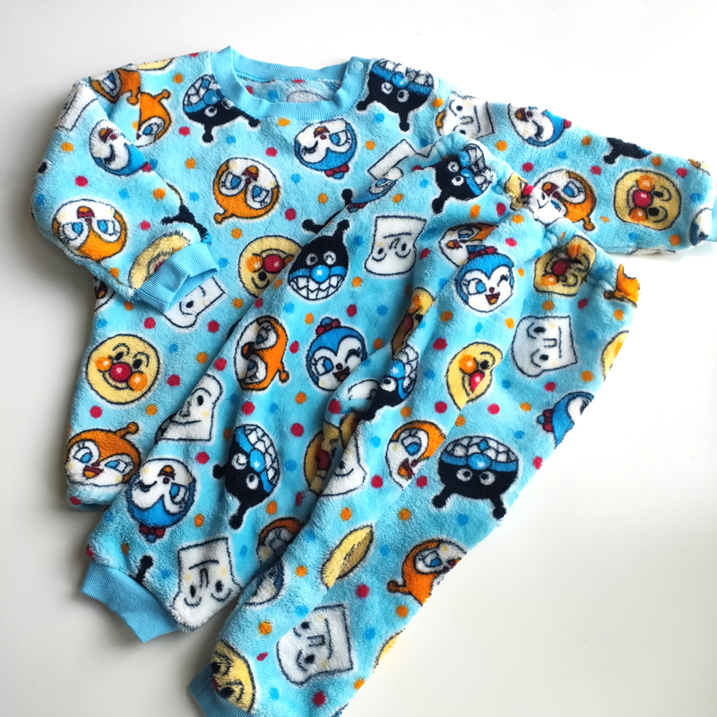 Cartoon Bread Red Bean Superman Full Print Fallan Suede Home Suit Suit Infant Child Sleeve Head Thick Real Pyjamas