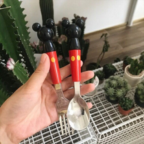 39 ~ Foreign trade children Cubic Mickey head stainless steel fork spoon baby coveting training cutlery