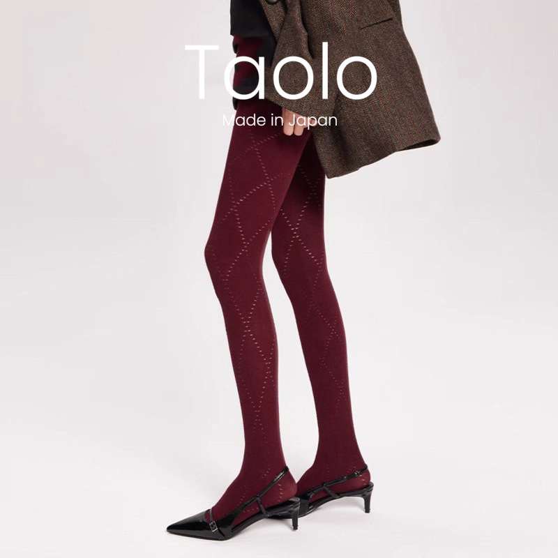 Japanese Taolo Autumn and Winter Red Lace Hollow-Out Diamond Pattern Pantyhose, Elastic, Slimming, Warm, Leg-Enhancing Leggings for Women