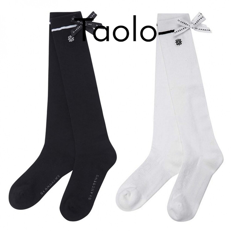 Japanese Taolo Simple Solid Color Women's Long Socks Autumn Bow Decoration Elastic Breathable Golf Sports Socks