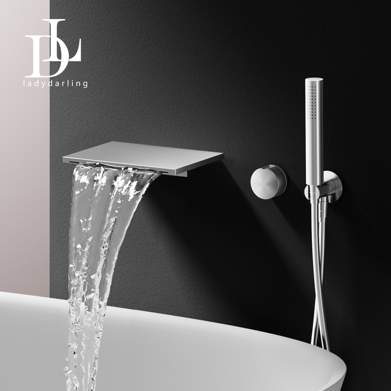 German Leiderdan Concealed Bathtub Faucet Minimalist Waterfall-Style Bathroom Wall-Mounted Faucet All-Copper Hot and Cold High-Flow