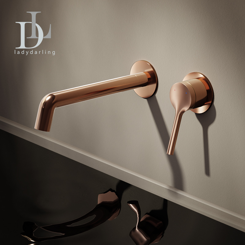 German Leiderdan Concealed Wall-Mounted Basin Faucet, All-Copper Hot and Cold Pre-Embedded Faucet, Rose Gold German Leiderdan Concealed Wall-Mounted Basin Faucet, All-Copper Hot and Cold Pre-Embedded Faucet, Rose Gold