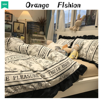 Black & White Heben Flowers Black Florian Side Temperament Fields Garden Wind Crumblea Bed Four Pieces Full Cotton Pure Cotton Advanced Feel Light Extravagant