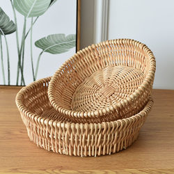 Wicker and Rattan Basket for Steamed Buns, Snacks, Household Woven Bamboo Basket, Fruit Basket, Egg Basket, European-Style Storage Basket for Home Use