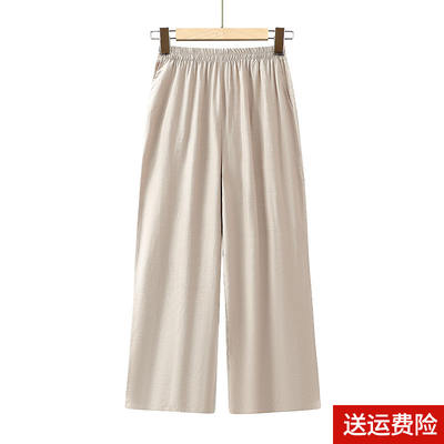 Grandma cotton and linen women's pants, summer thin style mom pants, linen casual pants, summer large-sized loose nine-inch wide-leg pants