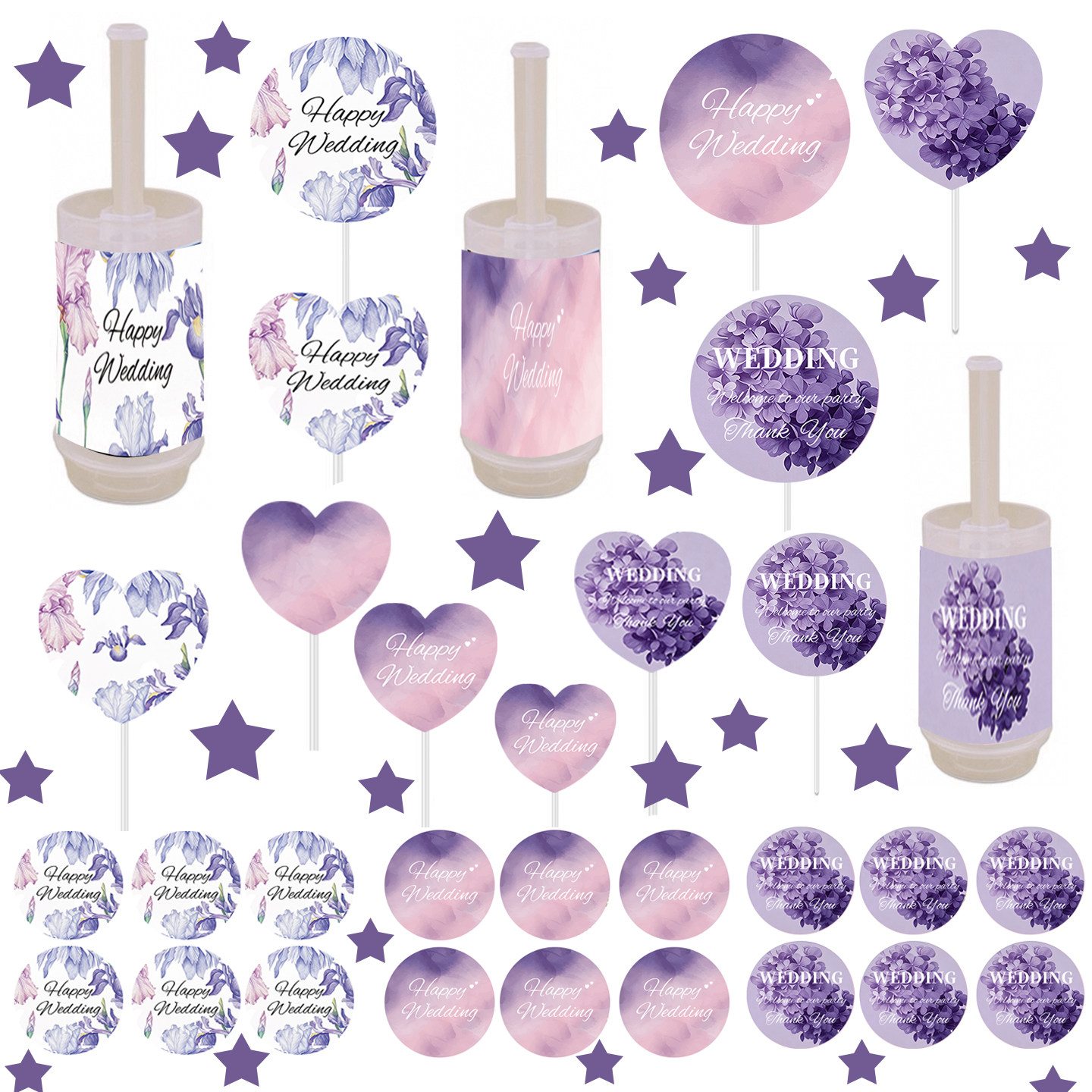 Purple push stickers dessert table decoration accessories bow ribbon cake tube wedding birthday baking plug-in
