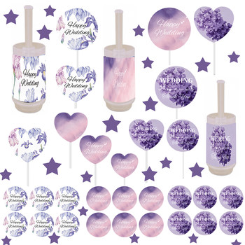 Purple push stickers dessert table decoration accessories bow ribbon cake tube wedding birthday baking plug-in