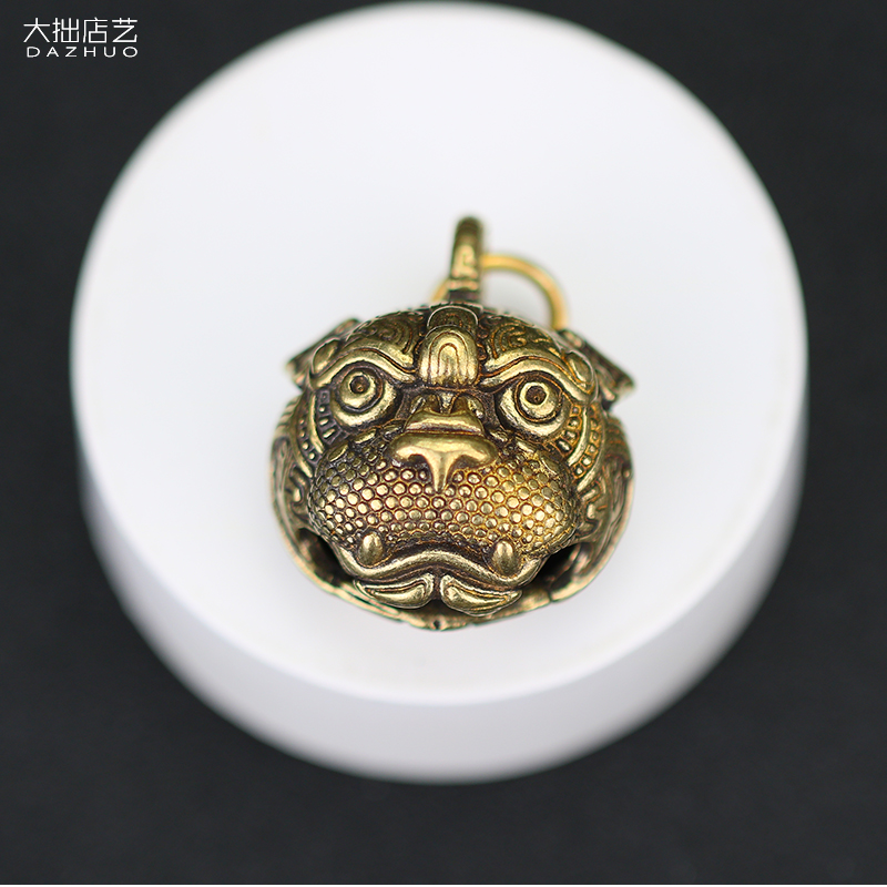 Vintage Copper Tiger Head Ringing Bell Keychain Pendant