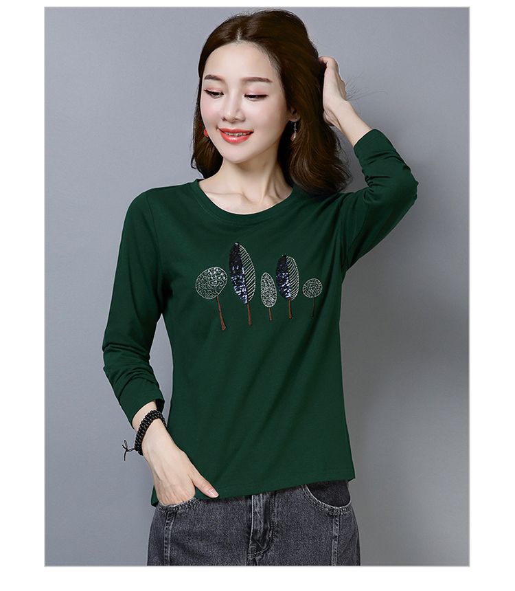Áo sơ mi đẫm máu của mẹ Áo thun cotton dài tay cộng với phân bón XL Quần áo mùa thu của phụ nữ bên ngoài mặc quần áo cho người trung niên váy cho phụ nữ trung niên