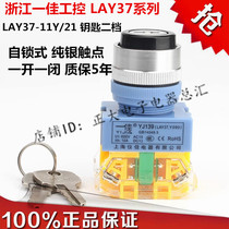 One good two-position rotary button switch self-locking LAY37-11Y21 with key knob 2 gears 22mm