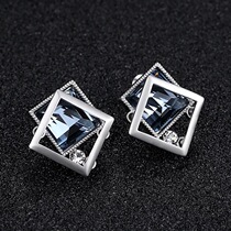 European and American temperament geometric pattern overlapping square stud earrings Wild large rhinestone shiny earrings ear jewelry