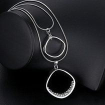 Europe and the United States simple atmosphere long money chain circle rhinestone double sinker Sweater chain pendant accessories for women