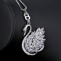 Big crystal temperament necklace Fashion wild white swan long sweater chain Female Korean jewelry pendant accessories