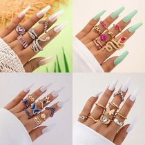 New Crystal Geometric Kunckle Ring Set For Women Colorful Rh