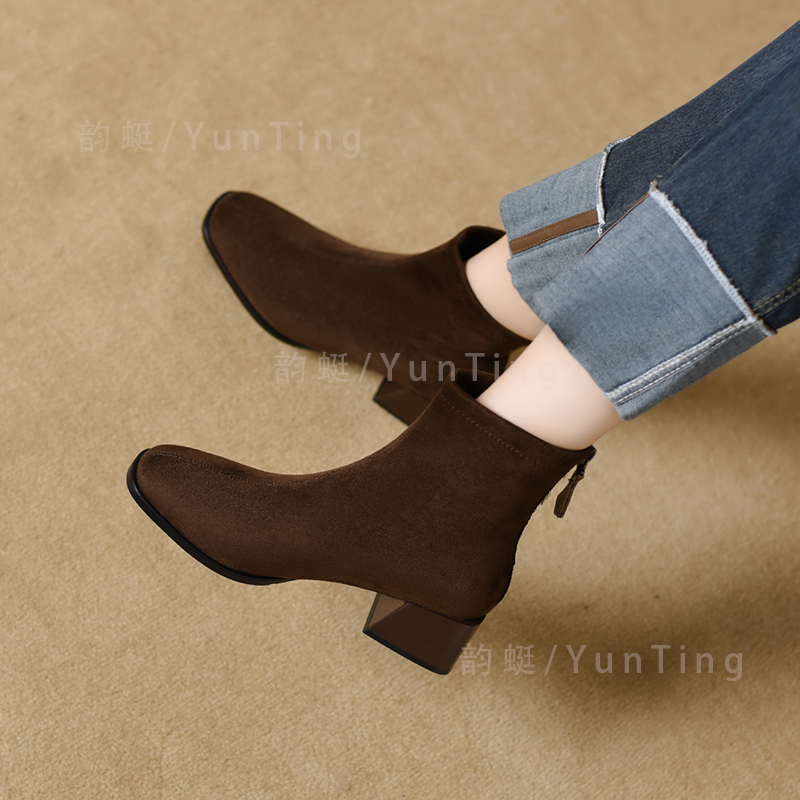 Genuine Leather Short Boots for Women 2025 New Autumn and Winter Small Heel High Heels Thick Heel Spring and Autumn Single Boots
