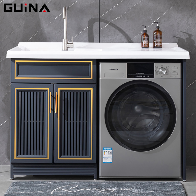 Space Aluminum Laundry Cabinet Balcony Laundry Pool With Washboard Bath Room Cabinet Combined Washing Machine Companion Laundry Table Integrated Cabinet