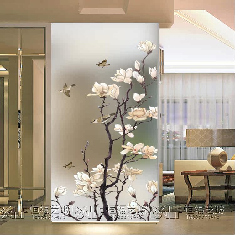 Art Glass TV Background Wall Partition Screen Xuanguan Modern Minimalist Carved Frosted Crafts Light Transmission Fragrant Orchid