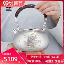 Silver pot sterling silver 999 kettle pure handmade silver pot teapot large capacity cooking teapot tea tea set supplies