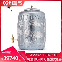 Pure silver water storage tank household water outlet with lid with faucet retro ornaments tea ceremony kitchen old-fashioned sterling silver tea water tank