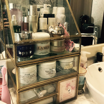 ins Wind Glass Cosmetics storage box dressing table desktop finishing box skin care products flip dust jewelry box