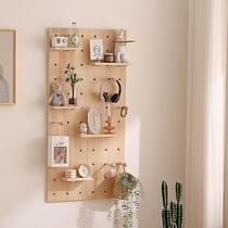 Nordic wall solid wood hole board living room bedroom storage rack wooden shelf home wall hanging display rack