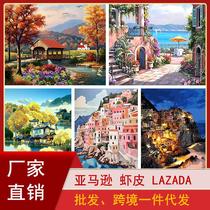 diy digital oil painting landscape European pastoral custom gift hand-painted filled color decorative oil painting hanging
