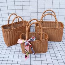 Imitation rattan woven storage basket shopping basket gift basket household fruit basket portable vegetable shopping basket picnic basket fruit and vegetable basket