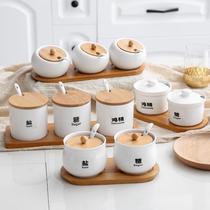 Household ceramic seasoning jar seasoning box combination set kitchen supplies salt shaker chili jar seasoning jar seasoning box