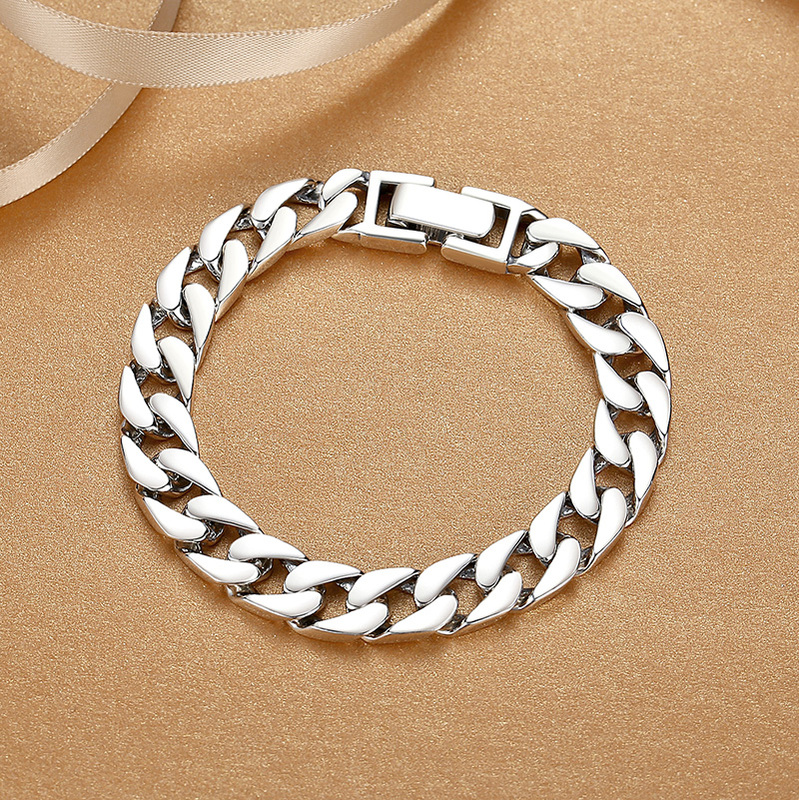 Cuban Silver Bracelet for Men S925 Sterling Silver Solid Simple Trendy Hip-Hop Gift for Boyfriend Personalized Versatile Jewelry