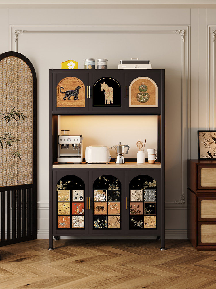 Meishida Mid-Century Style Sideboard Cabinet Against the Wall Integrated Storage Cabinet Stainless Steel Iron Art Leather Home Kitchen Cabinet