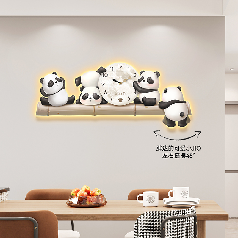 Beauty Seda Panda Hung Clock Living Room Decoration Painting Clock New Brief Modern Restaurant Sofa Background Wall Hanging Painting-Taobao