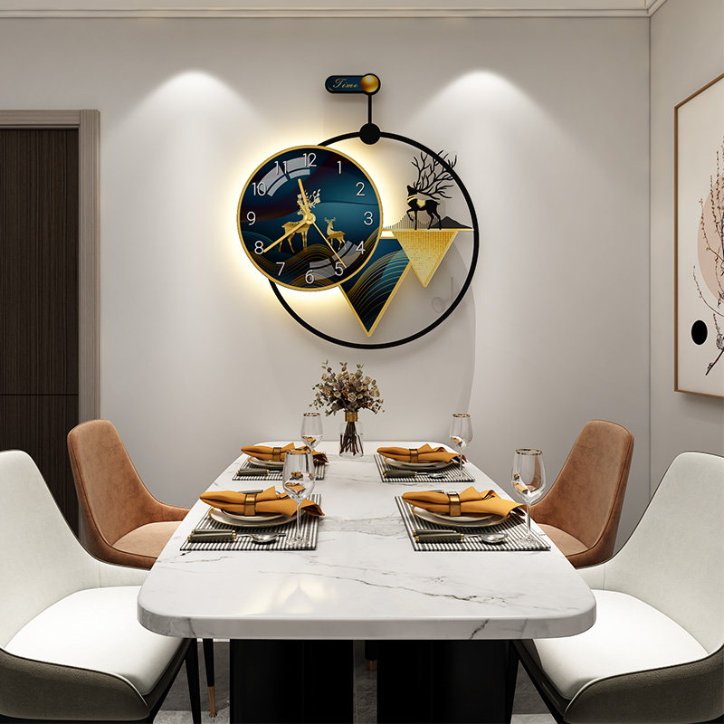 2021 new minimalist living-room hanging bell modern dining room home hanging wall watches and clocks fashion light lavish red clock wall lamp