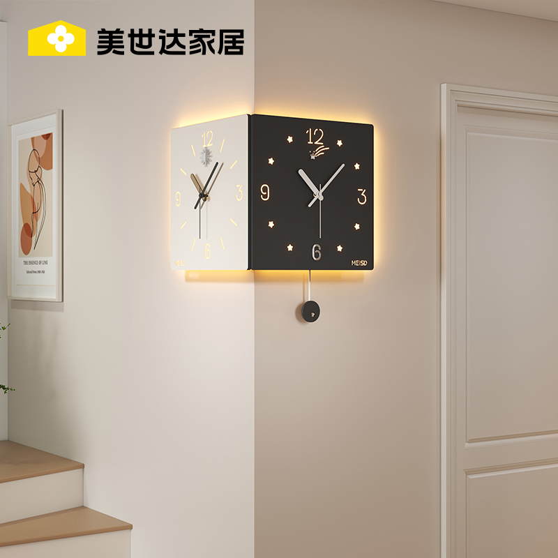 Corner clock hanging wall minimalist Hyundai creative hanging clock Living room 2023 new net red corner bifacial clock decorated-Taobao