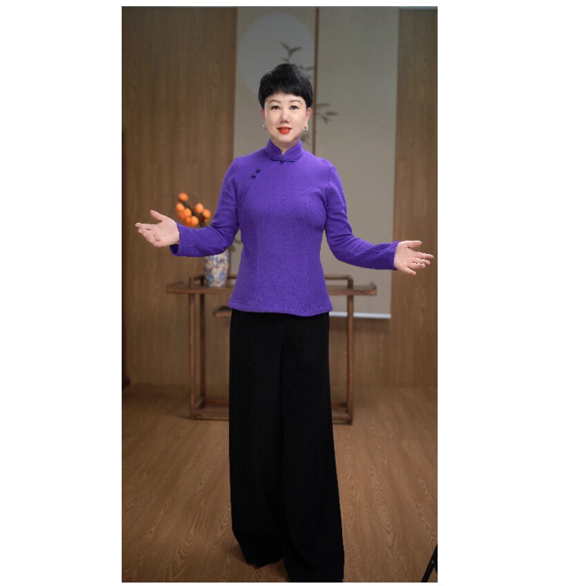 New wool cotton elastic jacquard retro disc buckle upright collar short flag-gown blouses A8639-Taobao