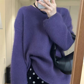 High-end round neck raccoon velvet soft and waxy sweater