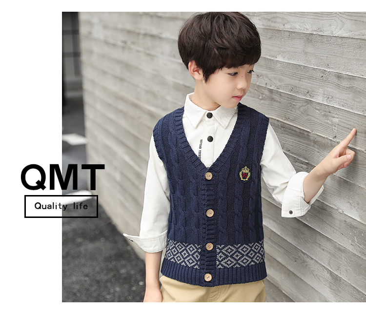 Qiao Mi rabbit 2018 xuân hè mới cho bé trai đan áo vest trong áo len trẻ em lớn vest nam bằng sợi cotton quần áo cho bé