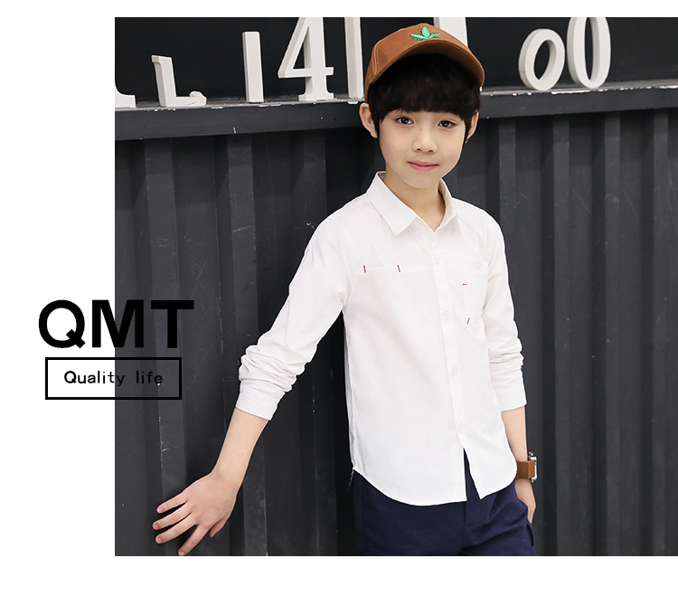 Áo sơ mi bé trai cotton dài tay màu trắng đơn giản trong áo sơ mi nữ trẻ em 2018 phiên bản hàn quốc mùa xuân mới đồ trẻ em
